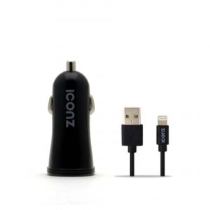 ICONZ ICCM124 Single USB 2.4A Car Charger+MFI Lightning Cable 1m black