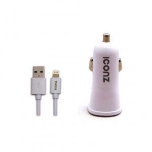 ICONZ ICCM124 Single USB 2.4A Car Charger+MFI Lightning Cable 1m white