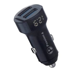 PASSION4 PASS992 plug Car Charger 2port-Aluminum-LEDdisplay-Black