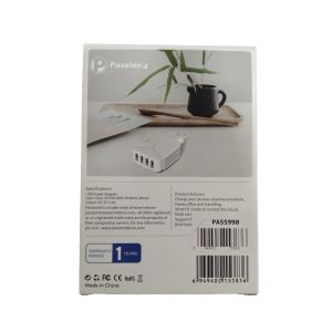PASSION4 [PASS990]plug Home Charger 4port-In:AC 100V-240V 0.35A-Out DC 5V 4.4A-white