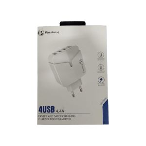 PASSION4 [PASS990]plug Home Charger 4port-In:AC 100V-240V 0.35A-Out DC 5V 4.4A-white